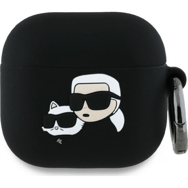 Oryginalne ekskluzywne etui od marki Karl Lagerfeld z kolekcji Silicone Choupette Head 3D dla Apple AirPods 4, czarne